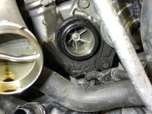Oily crud under the front turbo inlet