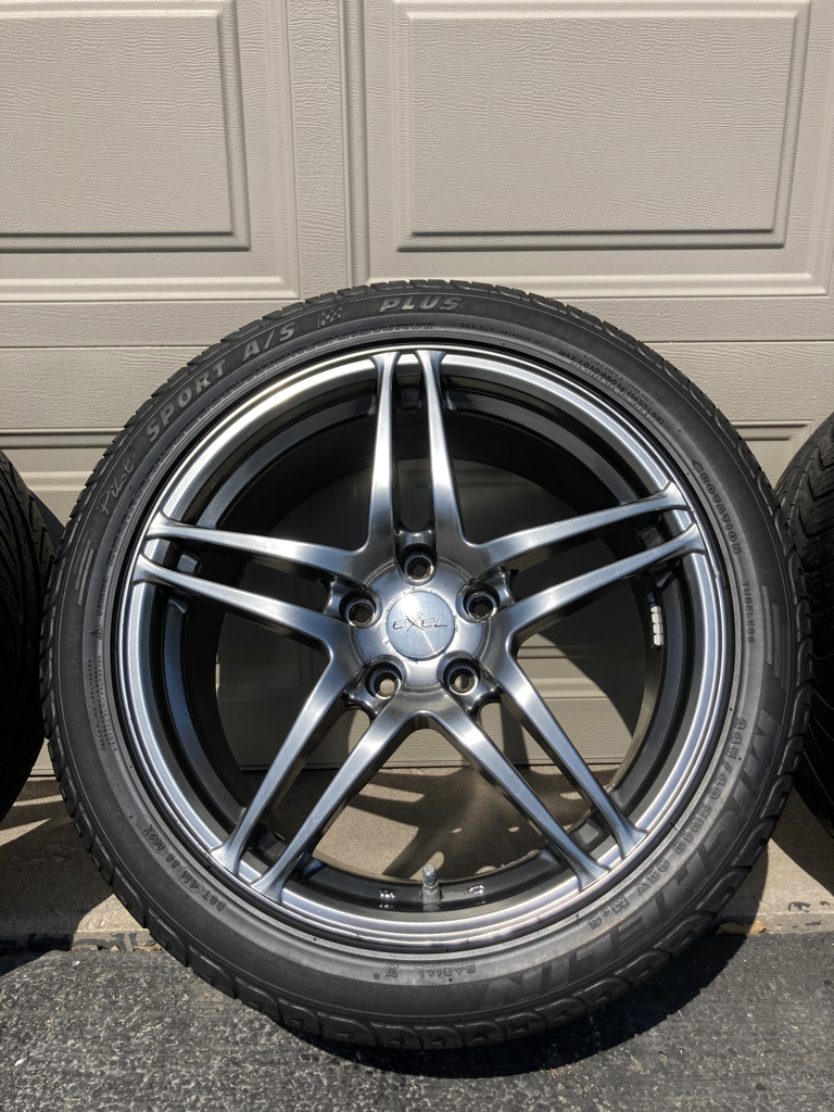 Wheels and Tires/Axles - FS: 5 Wheels & Tires - Exel Ennio 18x8 5x114.3 on Michelin Pilot Sport A/S+ 245/40/18 - Used - 0  All Models - Naperville, IL 60564, United States