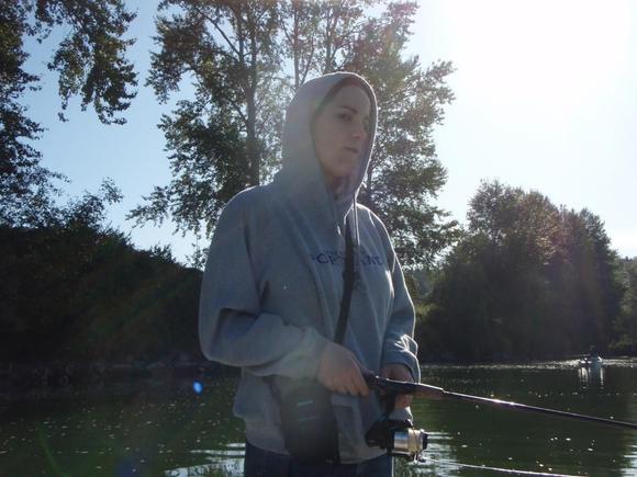Katie fishing for salmon for the first time!