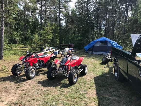 8/18 St Helen campground w/ new 8 man tent, Trx450r's 04, Planned a 75 mi. round trip up around Mio and back. great weather!