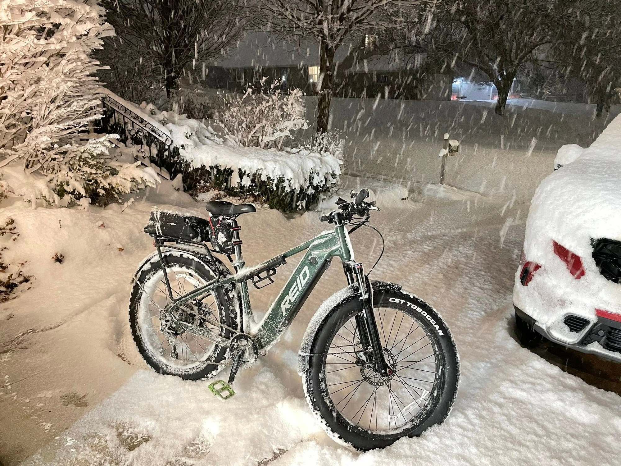 Arrived home; only 2 miles. I had better traction with aggressive studded knobbies than the cars.