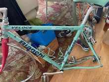 It didn’t come with a fork. I found a pink Bianchi fork at the local co-op.