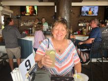 Celebrating at a sea side restaurant after the ride.