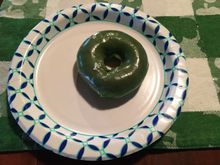 A St Patrick’s Day green Krispy Kreme glazed doughnut.