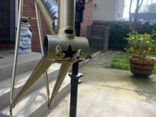The BB repair, repaint, and clear coat with the tape off.  