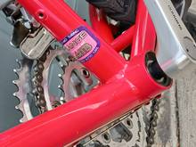 Timken bearings in the press-fit BB.  The bike was missing a crank bolt cap.  eBay (and purple Loctite) to the rescue!