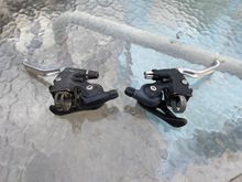 A typical set of gummed-up shifters, still mounted with the brake levers