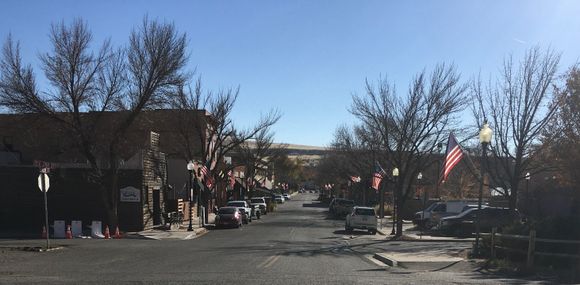 Palisade historica Main Street. Turn 180* and get a closeup of the BookCliff Mt ridge.