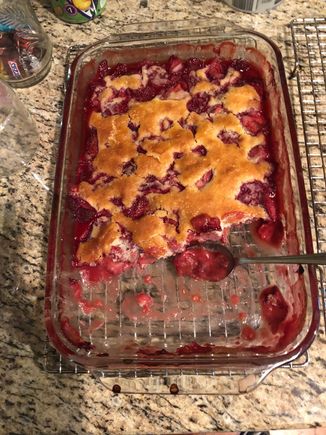 Fresh strawberry cobbler with incredible crust