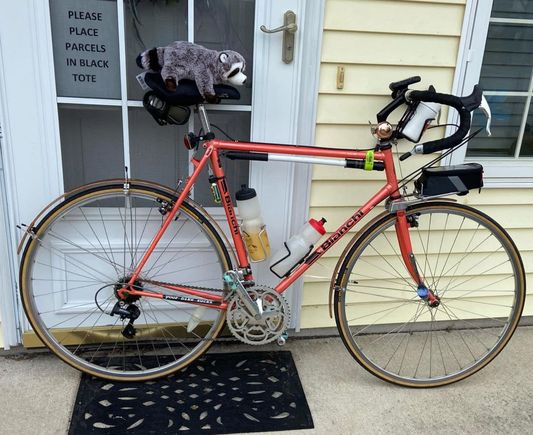 My Sizzling Peach Volpe has seen some serious updates like a Campanutella triple, and long cage RD, and some shimano cassette wheels.  
