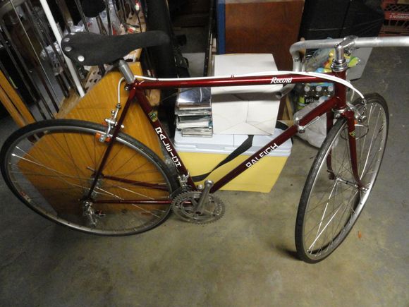 Red bike with a lot of bling on it.  Needs bar tape though.  I didn't like the maroon cotton that I first put on it.  You will need to take a journey to the bike Mecca of Indiana to pick it up!  Har!