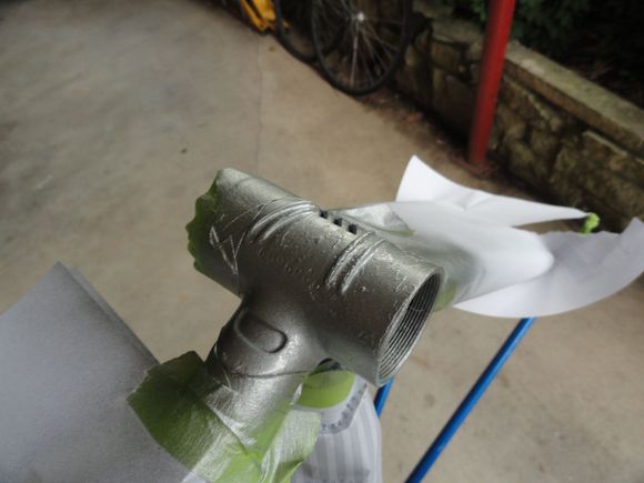 After the primer coat.  There will be sanding and feathering of damaged areas elsewhere on the stays, with the ultimate goal of an under-coat of silver and then clear blue to get to a color match to the rest of the frame. 