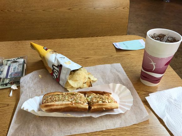 Lunch stop. Their special was a foot long, chips and a drink