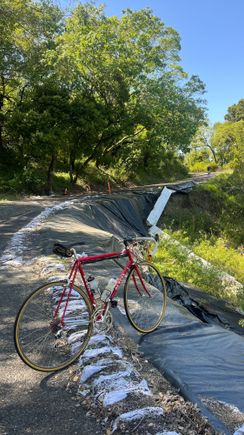 Further up the road, a fallen tree(background) adds another hazard.