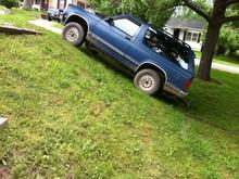 climbing a little hill in the yard