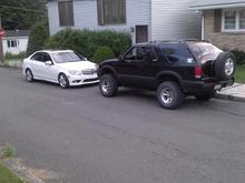 My blazer and my buddies brand new benz. Id rather the blazer haha