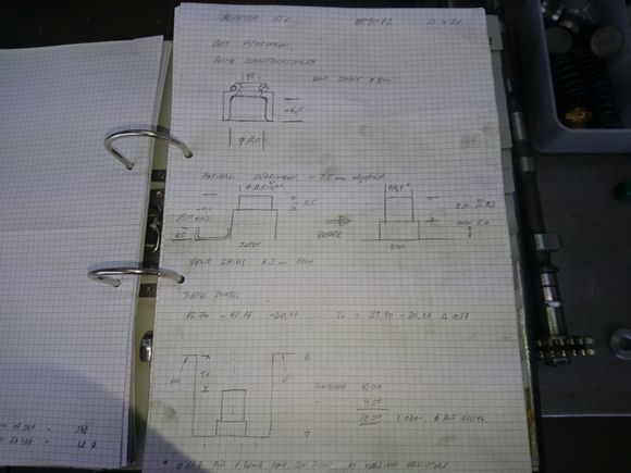 Drawings for the guides shortening and re-cutting for the sealing caps. We try not to leave too many things to chance.

The more precise we work the less chance for clearances adding up being too much or too little. Something which the engine builder obviously didn't take into account and I ended up with an engine which would have blown up the first time we would have revved it.