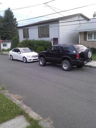My blazer and my buddies brand new benz. Id rather the blazer haha