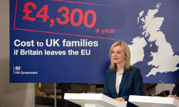 Truss campaigning for Britain to stay in the EU in 2016, before she changed her position on the issue.