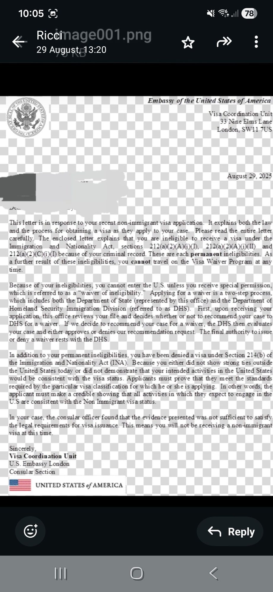 This is the letter. Its so confusing. Can anyone confirm if this is a denied response or if we are still waiting an outcome for the waiver ineligibility? We werent sure if it was a denial response to his interview