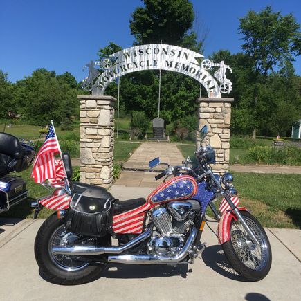 In front of the Motorcycle Memorial, Sturgeon Bay, Wisconsin