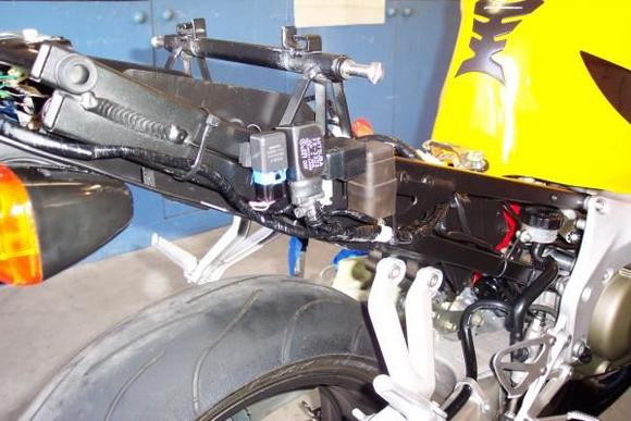 More R side view of electrical modules mounted to battery tray &amp; subframe of F4i subframe.  The way I mounted them was a personal choice...yours may vary.