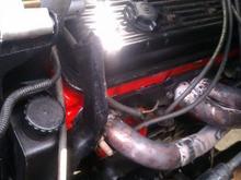 Chevy Orange 355 5.8L Headers Torque cam throttle body spacer edelbrock performer intake cold air intake