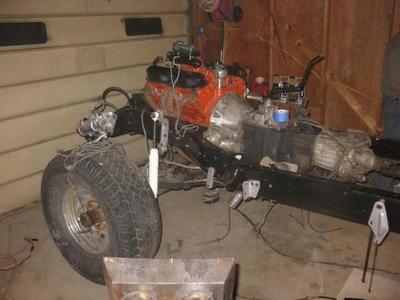 motor Tranny and transfer case  installed on new frame