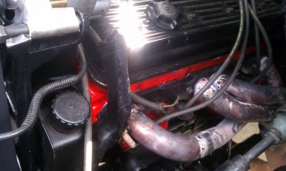 Chevy Orange 355 5.8L Headers Torque cam throttle body spacer edelbrock performer intake cold air intake
