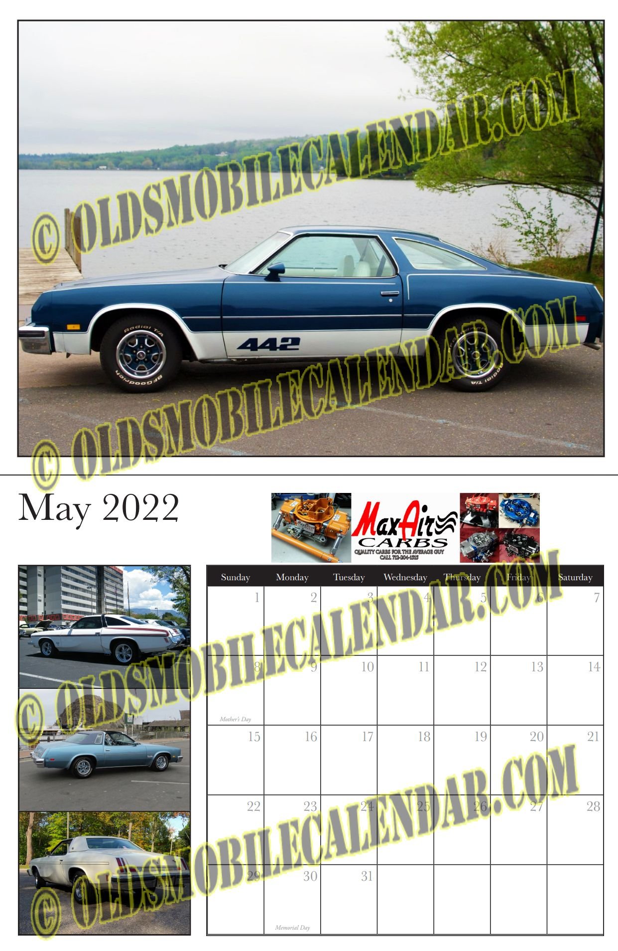 2022 Oldsmobile Calendar Olds 442 Cutlass 455 Rocket MONDELLO TRIBUTE