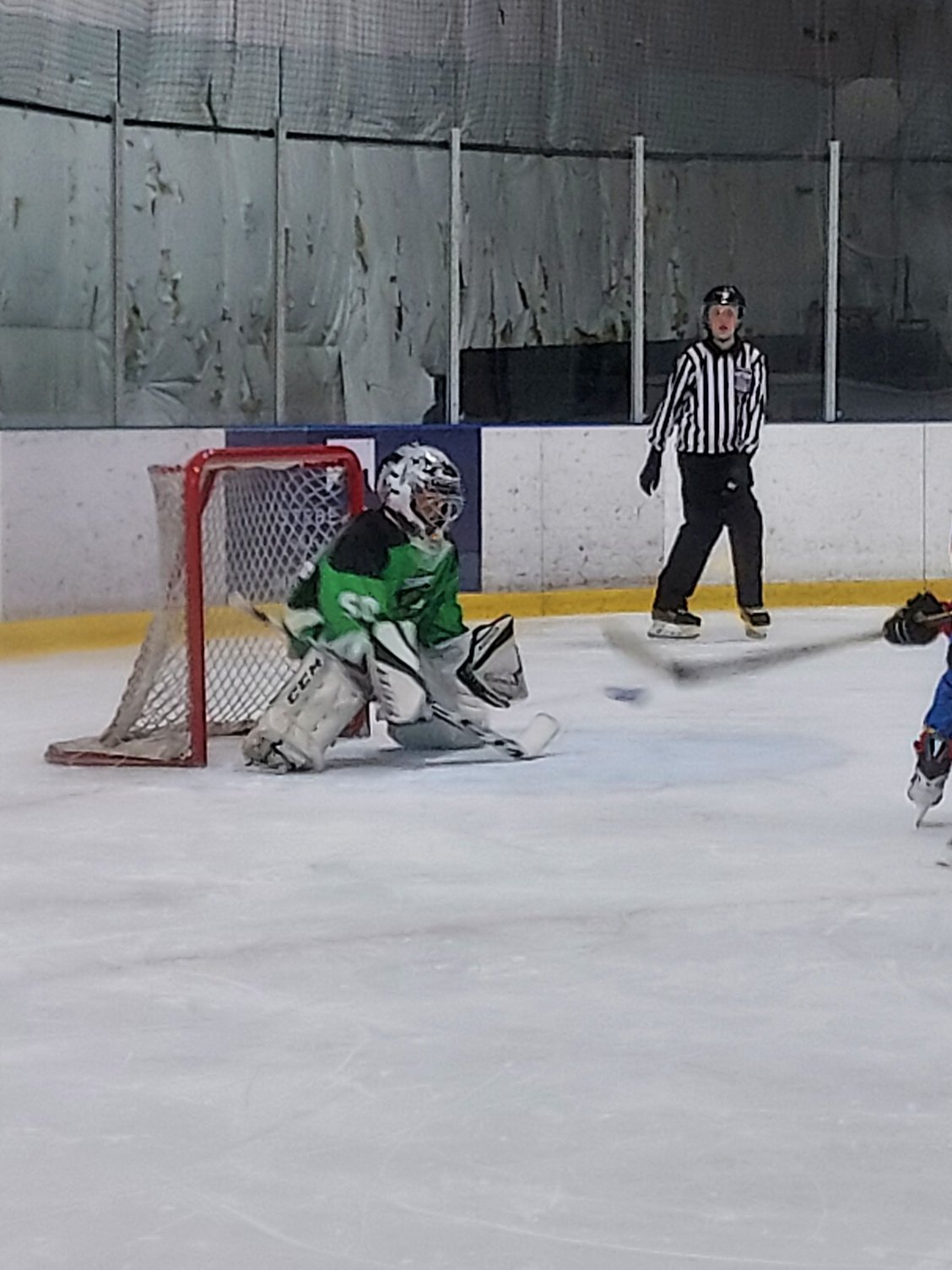Blocker save, you can see puck rebounding