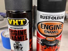 Here are the products I used. I chose the Rustoleum flat black because the nozzle used applies the paint in a cone/round pattern, not a fan. This makes it easier to shoot from 2 feet back. 