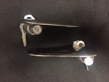 Very nice set of front door exterior handles for a 1957/1958 Oldsmobile Sedan or four door.  NOTE: these do not fit a Super 88 hardtop or convertible!  No pitting, very, very light scratches. I don't have keys but they can be made at a locksmith.
