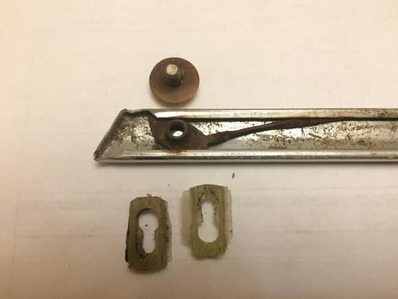 Door Trim mounting hardware.  Two metal nut/bolts, one at each end and several slid clips.