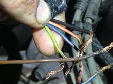 These are the wire colors, 4 wires that are together are light green/red stripe, yellow/red stripe, blue/red stripe, and black. The two other wires together are brown, blue/orange stripe... Any help is appreciated, thank you