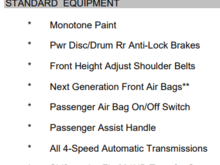 Excerpt of my build sheet with no option codes