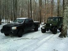 My buddy and I in the snow in Northern Virginia.  These Mickey Thompson's really tear up the snow.