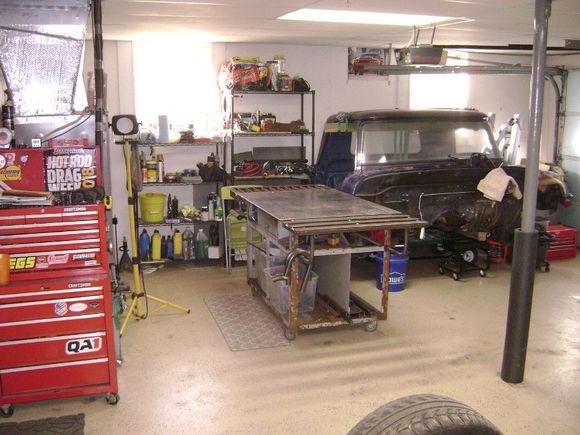 The welding table is great, but it takes up a lot of room. Cab is in the corner, and if you look close, the 302 for the F100 is in the corner. I also got a 5 speed for it a few weeks ago. 