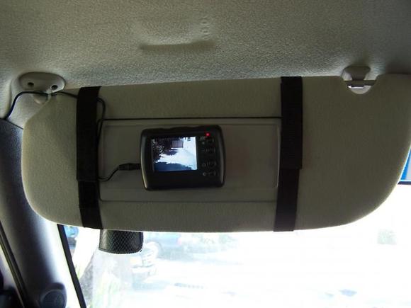 Backup camera on visor.