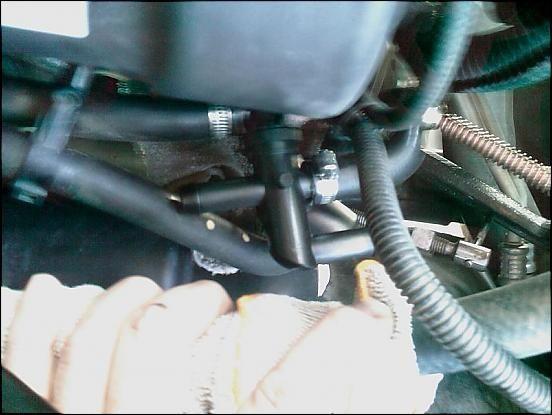A closer shot of the valve partially installed.  Make sure you get the flow right if you install a valve, or the heat won't work when you want it to...