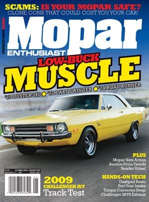 Mopar Enthusiast Magazine   Dec 2008 Jan 2009 issue   Ricks 72 Dart Swinger on cover