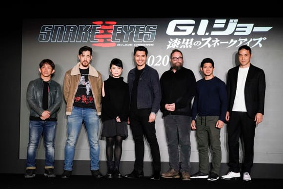 TOKYO, JAPAN - JANUARY 10: (LR) Kenji Tanigaki, Andrew Koji, Haruka Abe, Henry Golding, Director Robert Schwentke, Iko Uwais and Takehiro Hira attend the #SnakeEyes start of Production in Japan event at the Hie-Jinja Shrine on January 10, 2020 in Tokyo, Japan. (Photo by Christopher Jue/Getty Images for Paramount Pictures)
