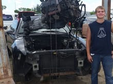 Mustang GT engine pulled from a junkyard.
