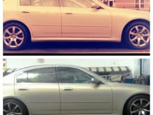 IMG 2114
Before and After pix.
top is stock suspension with 17&quot; wheels.
S Tech and 18&quot; coupe wheels.