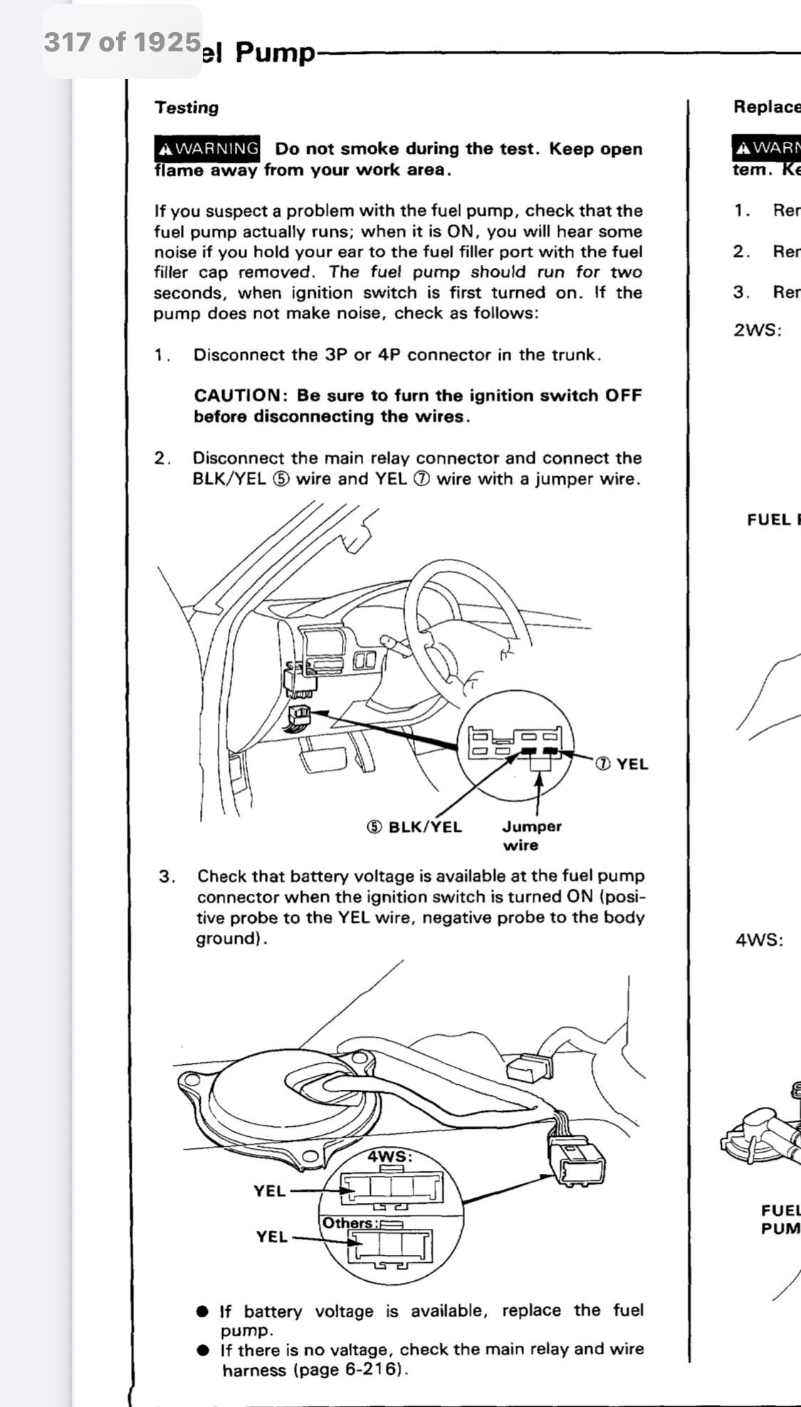 the steps I followed to diagnose the fuel pump.