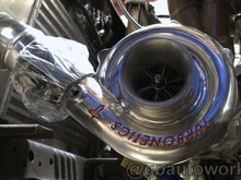 lower side view of Billet 54mm turbo to backdoor inlet. 2" to 2.5" transition