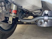 Close up of driver side completed - brand new ASR brace, 24mm sway bar, end links, and rear control arms.   