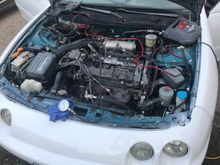 Hooked everything back up (Last owner was pulling the motor), got a battery for free. We were trying to do a compression test but had issues with the free battery taking a charge haha