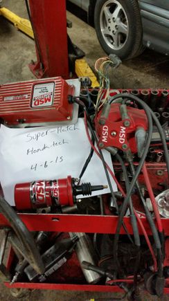 Msd xtreme cap with msd street fire wires msd blaster 3 coil and msd 6al box b16 vtec distributor comes with it but was throwing a TDC code 150 for all the ignition stuff
