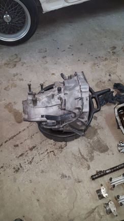 Came with the tranny from a 91 sir. You can also see my edm bumper support for the front on top of the engine. Previous pics